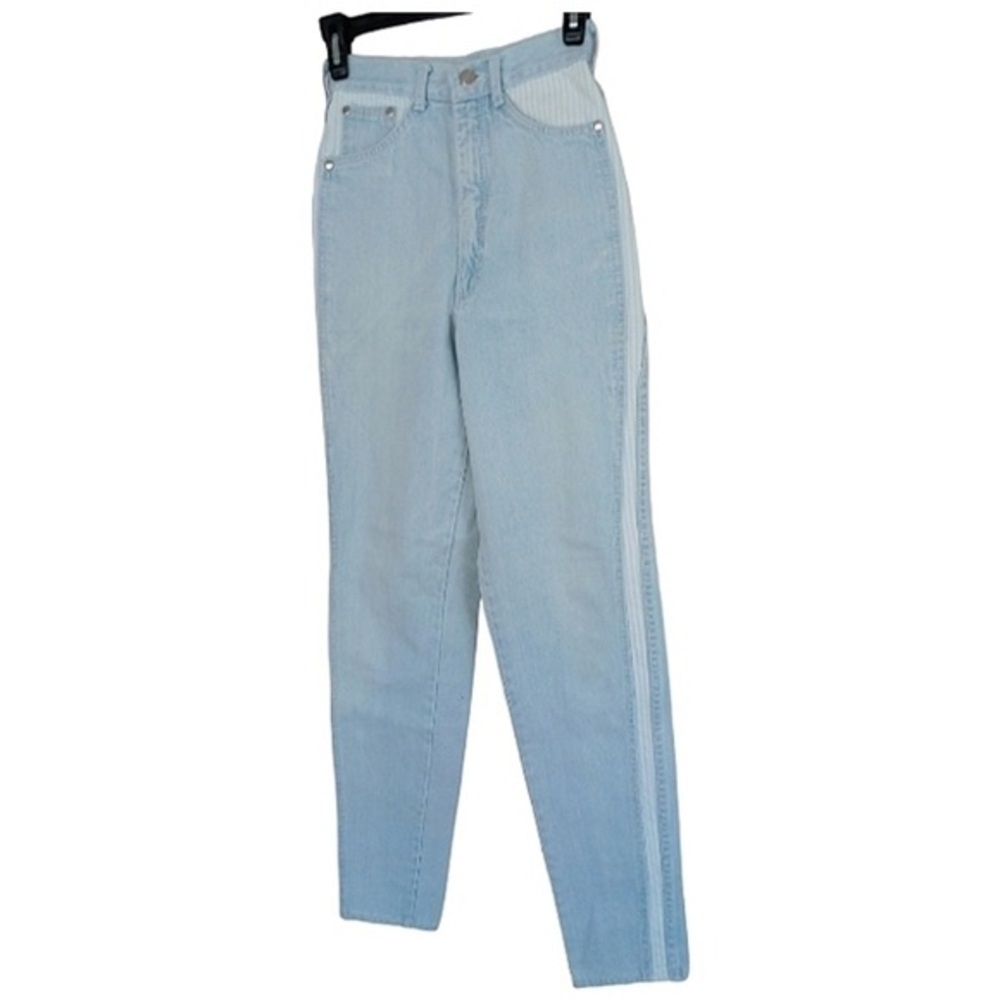 Vintage light wash blue white stripes extreme high waist mom skinny jeans 0
